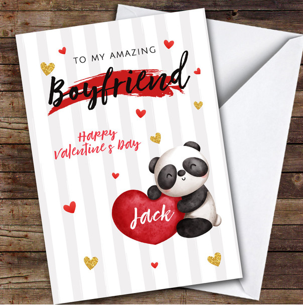 Personalized Valentine's Card For Boyfriend Cute Panda With Heart Card