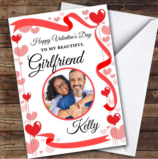 Personalized Valentine's Card For Girlfriend Hearts Circle Photo Card