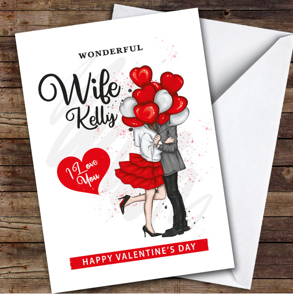 Personalized Valentine's Card For Wife With Balloons Heart Card