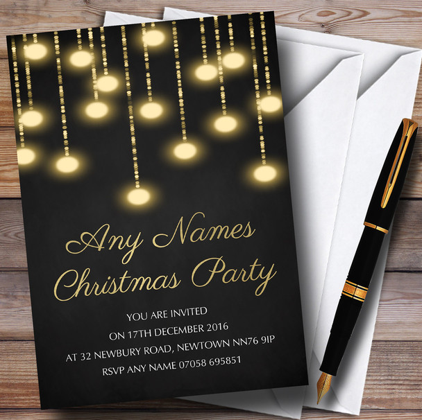 Golden Lights Chalk Effect Personalized Christmas Party Invitations