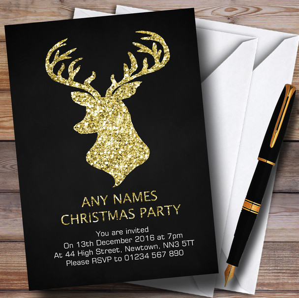 Golden Reindeer Personalized Christmas Party Invitations