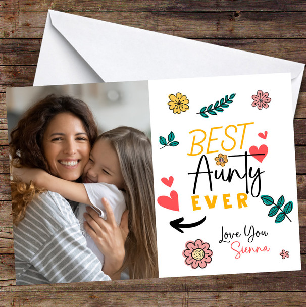 Personalized Photo Best Aunty Card Doodle Flowers Birthday Card