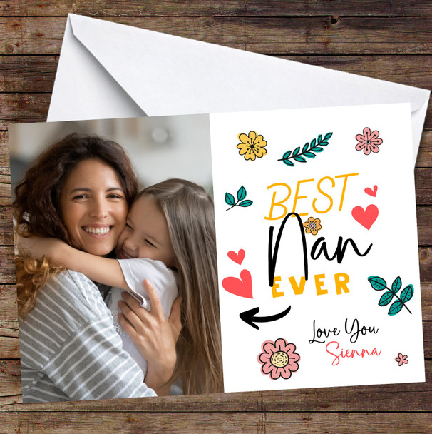 Personalized Photo Best Nan Card Doodle Flowers Birthday Card