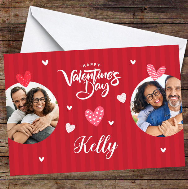 Personalized Red Round Photo Frames Valentine's Card