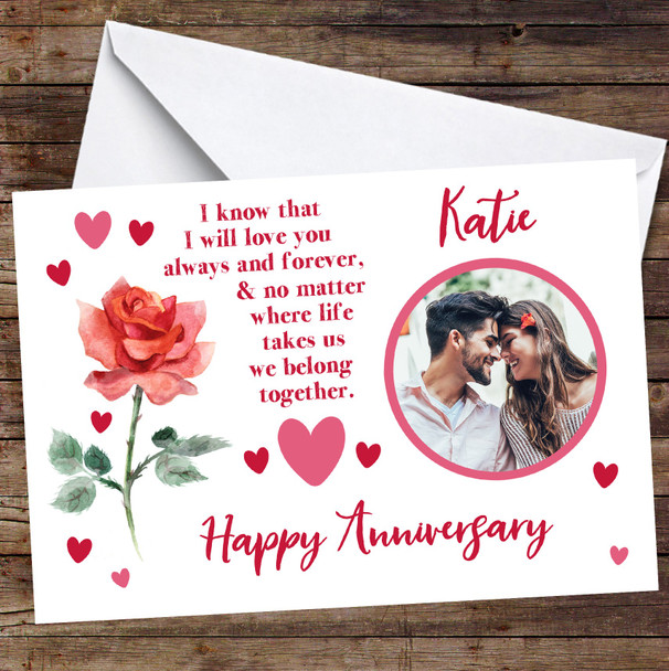 Personalized Rose Romantic Photo Happy Anniversary Card