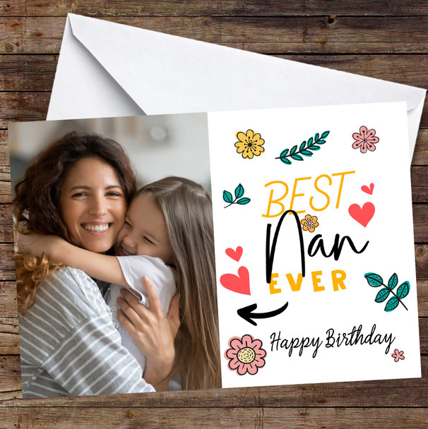 Personalized Best Nan Ever Floral Hearts Doodle Photo Happy Birthday Card