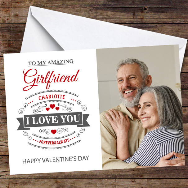 Personalized Girlfriend I Love You Hearts & Swirls Happy Valentine's Day Card
