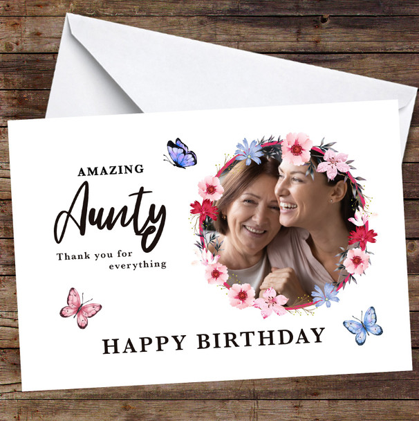 Personalized Amazing Aunty Birthday Card Floral Butterflies Photo Card