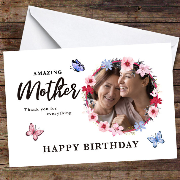 Personalized Amazing Mother Birthday Card Floral Butterflies Photo Card
