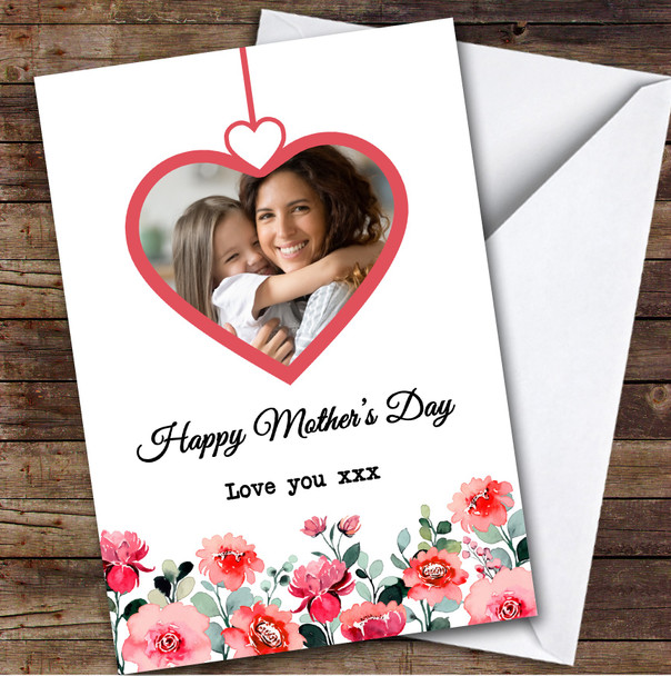 Personalized Floral Heart Photo Mother's Day Card For Mum Card