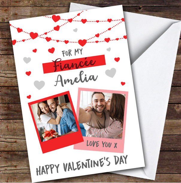 Personalized For My Fiancée Hearts Polaroid Photos Happy Valentine's Day Card