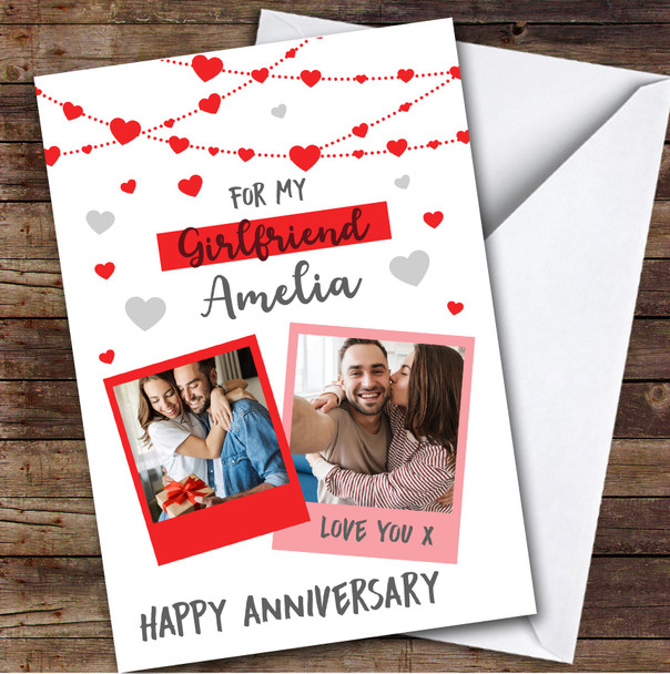 Personalized For My Girlfriend Hearts Polaroid Photos Happy Anniversary Card