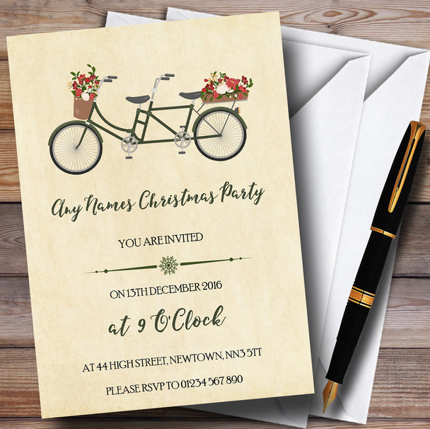 Pretty Vintage Bicycle Personalized Christmas Party Invitations