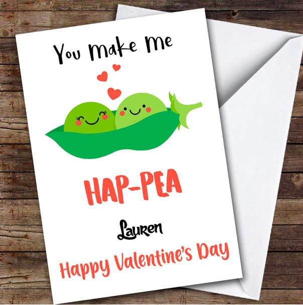 Personalized Funny Cute Hap-Pea Peas In A Pod Happy Valentine's Day Card