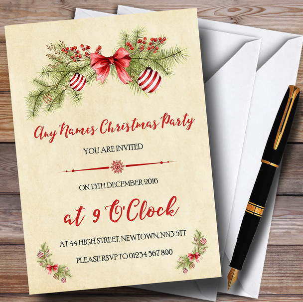 Pretty Vintage Flora Personalized Christmas Party Invitations