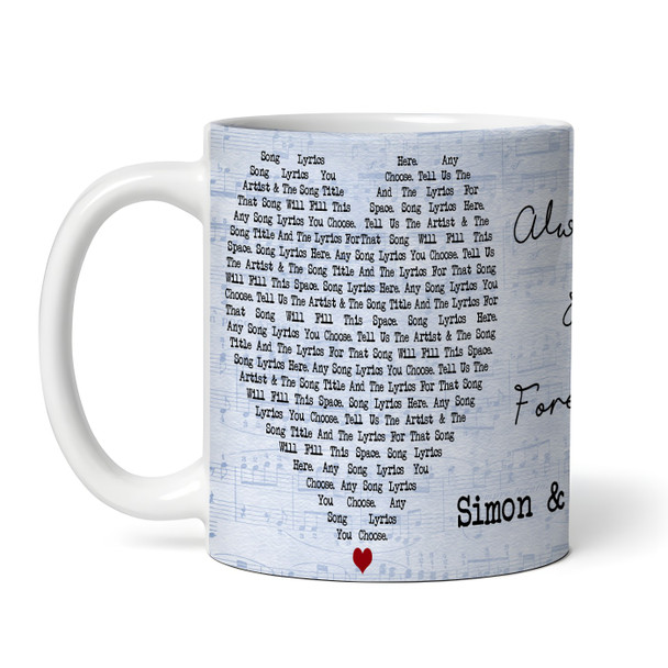 Any Song Lyrics & Names Blue Heart Gift Tea Coffee Personalized Mug