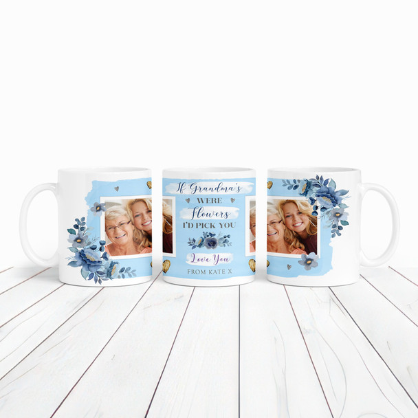 Grandma Gift Blue Flowers Photo Tea Coffee Personalized Mug