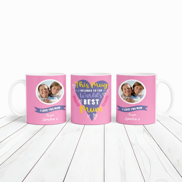 Worlds Best Mum Mother's Day Birthday Gift Heart Photo Personalized Mug