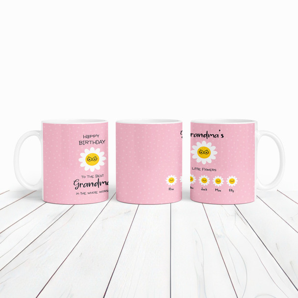 Birthday Gift Pink Background Grandma's Little Flowers Personalized Mug