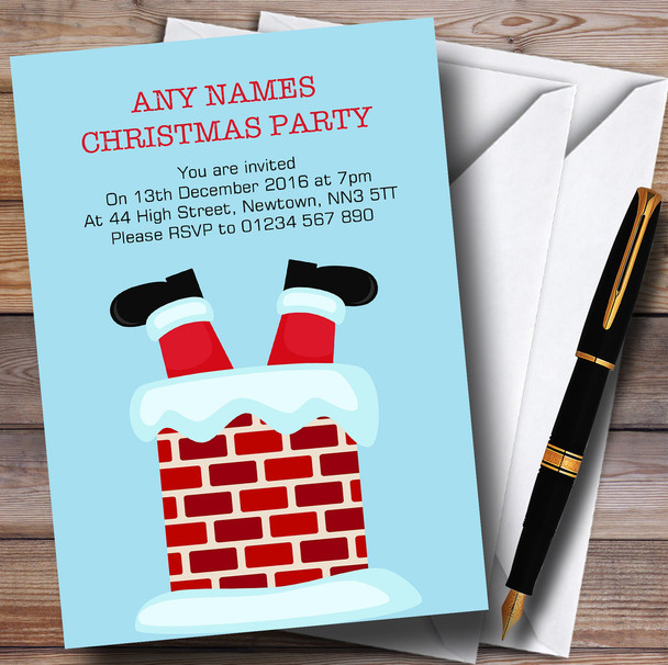 Santa Down The Chimney Personalized Christmas Party Invitations