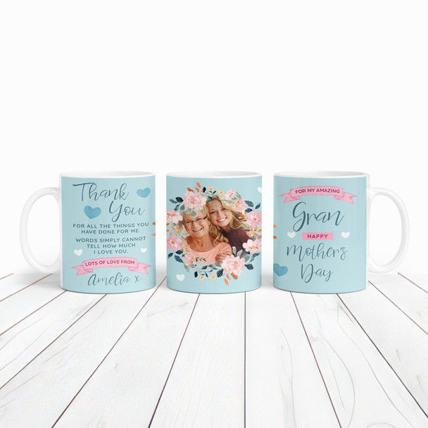 Gran Mother's Day Gift Photo Blue Flower Thank You Personalized Mug