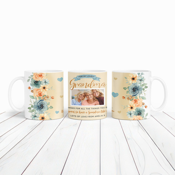 Grandma Birthday Gift Mother's Day Flower Photo Flower Yellow Personalized Mug