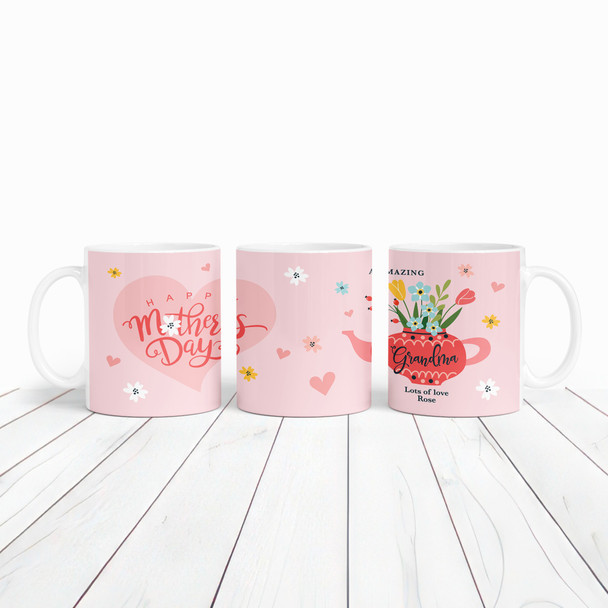 Grandma Mother's Day Gift Red Floral Teapot Personalized Mug
