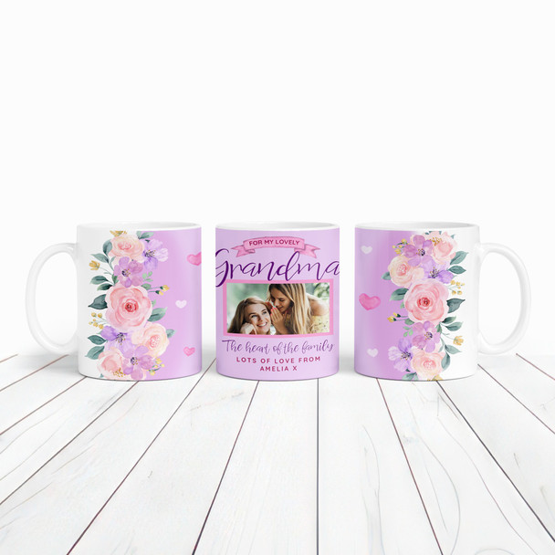 Grandma Photo Heart Of The Family Birthday Mother's Day Gift Personalized Mug
