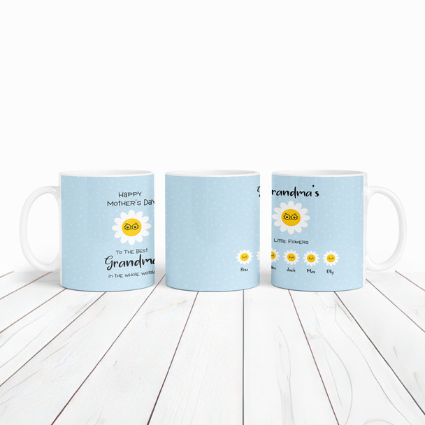 Mother's Day Gift Blue Background Grandma's Little Flowers Personalized Mug