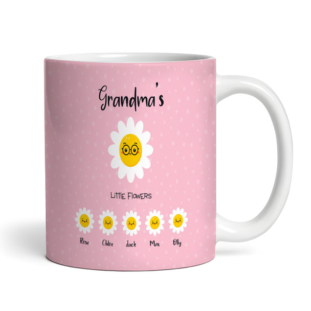 Mother's Day Gift Pink Background Grandma's Little Flowers Personalized Mug