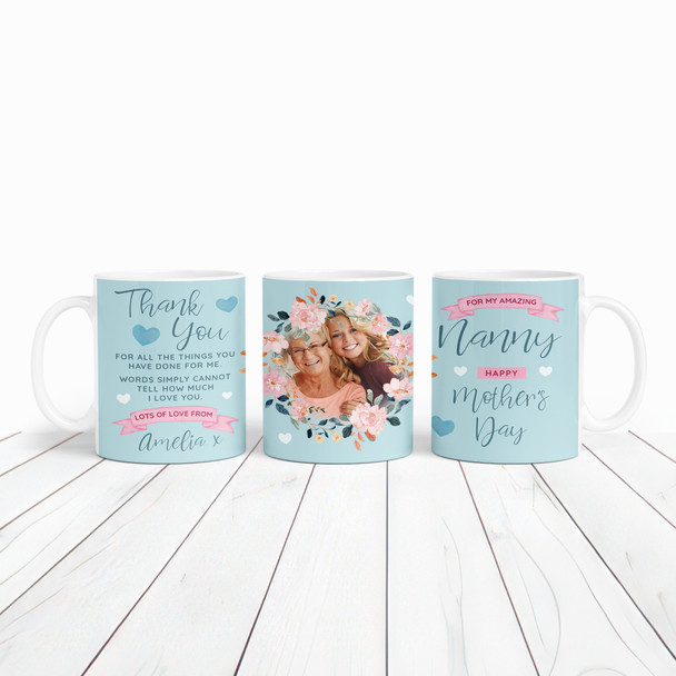 Nanny Mother's Day Gift Photo Blue Flower Thank You Personalized Mug