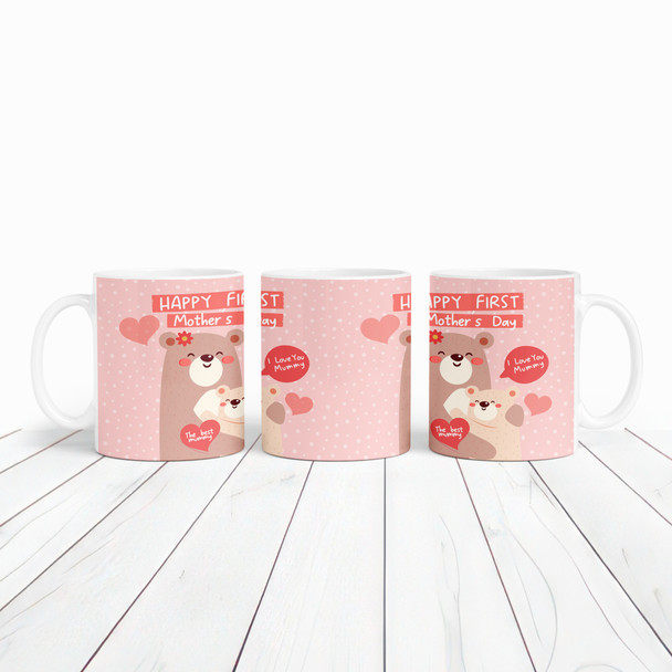 Pink Bear Mum With Child 1st Mother's Day Gift Personalized Mug