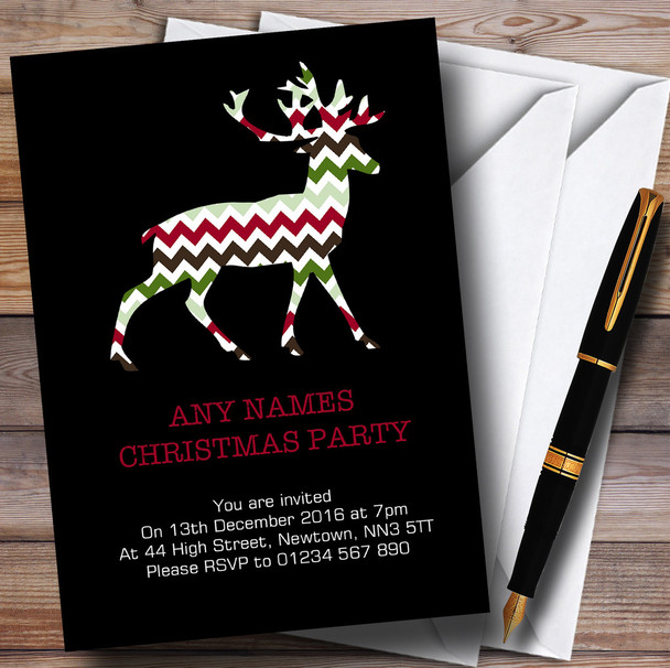 Xmas Reindeer Black Personalized Christmas Party Invitations
