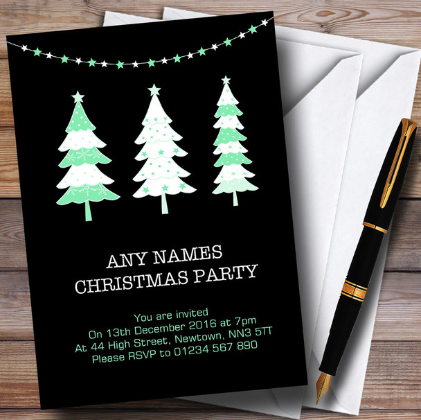 Xmas Trees Black & Green Personalized Christmas Party Invitations