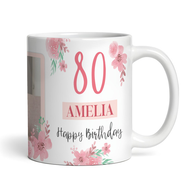 80th Birthday Gift For Her Pink Flower Photo Tea Coffee Cup Personalized Mug