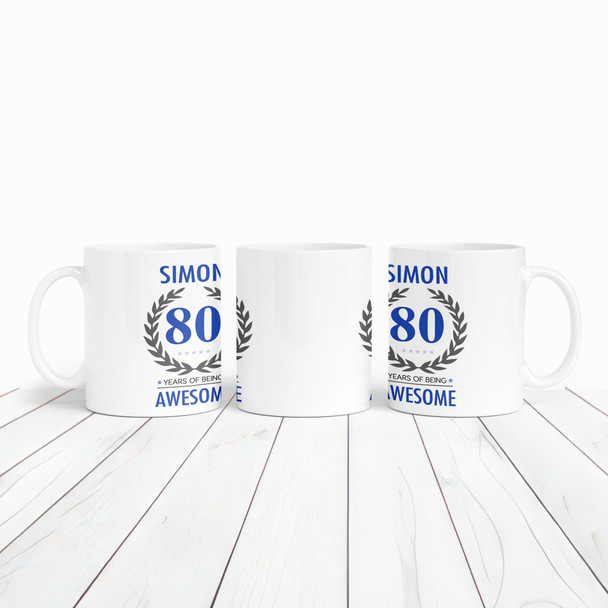 80th Birthday Gift For Man Blue Male Mens 80th Birthday Present Personalized Mug