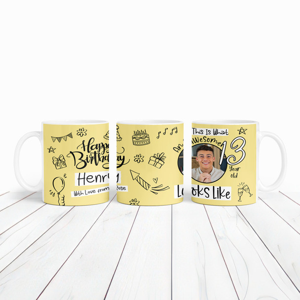 13th Birthday Gift Circle Photo Yellow Tea Coffee Cup Personalized Mug