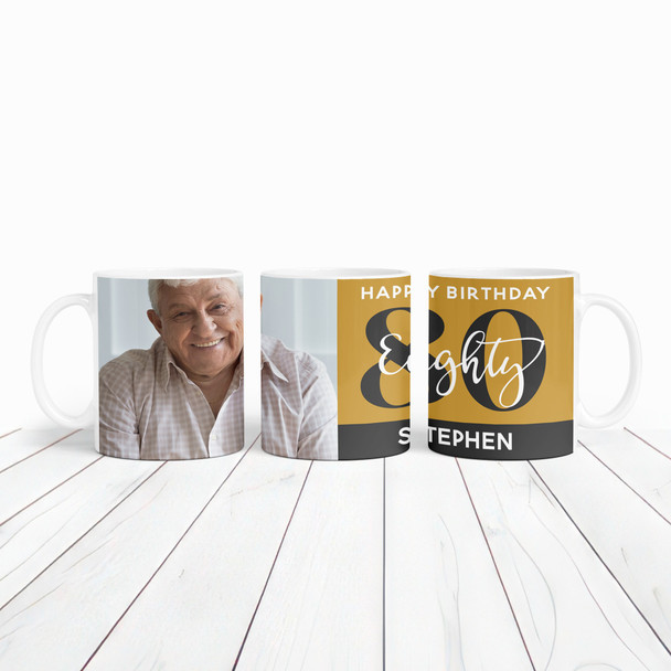 80th Birthday Gift Gold Black Photo Tea Coffee Cup Personalized Mug