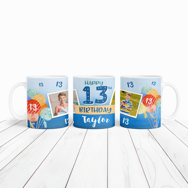 13th Birthday Gift For Boy Balloons Photo Tea Coffee Cup Personalized Mug