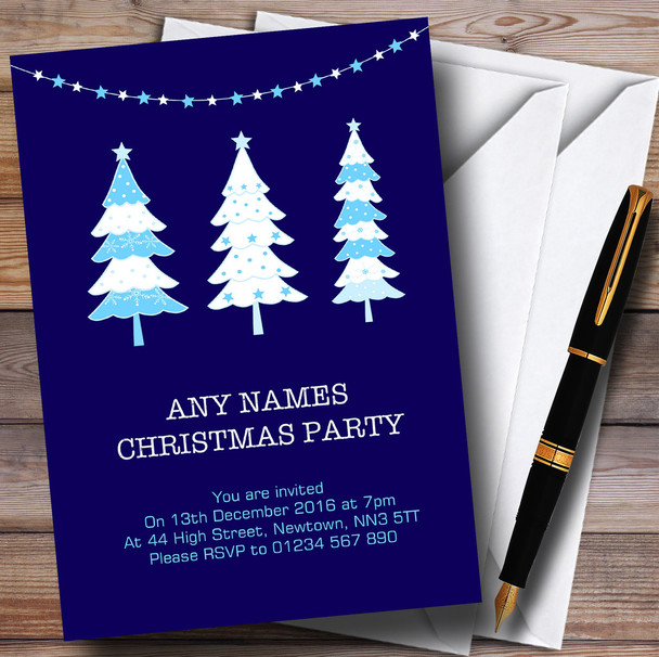 Xmas Trees Blue Personalized Christmas Party Invitations