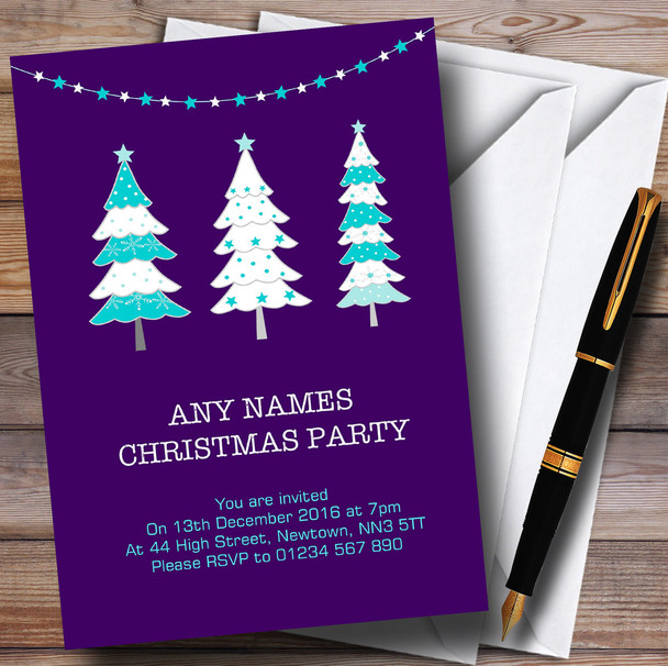 Xmas Trees Purple Personalized Christmas Party Invitations