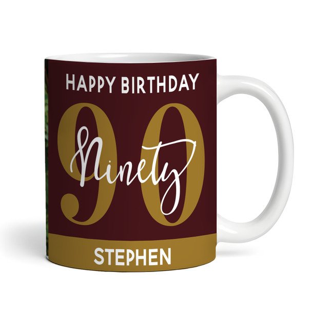 90th Birthday Gift Deep Red Gold Photo Tea Coffee Cup Personalized Mug