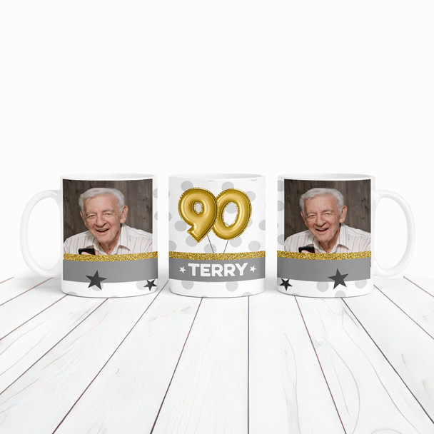 90th Birthday Gift For Him For Her Balloons Photo Tea Coffee Personalized Mug