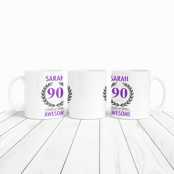 90th Birthday Gift For Women Purple Ladies Birthday Present Personalized Mug