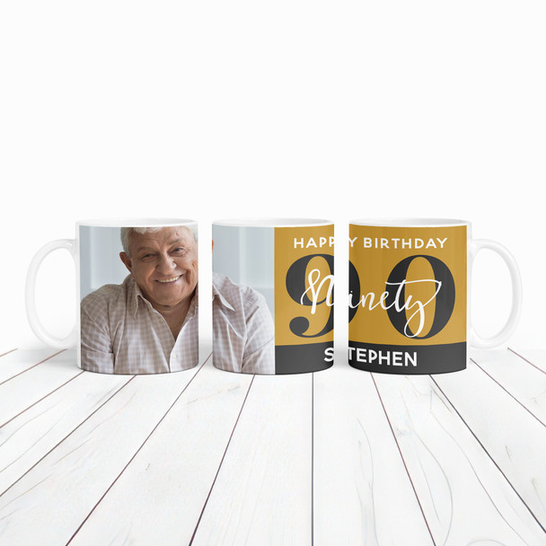 90th Birthday Gift Gold Black Photo Tea Coffee Cup Personalized Mug