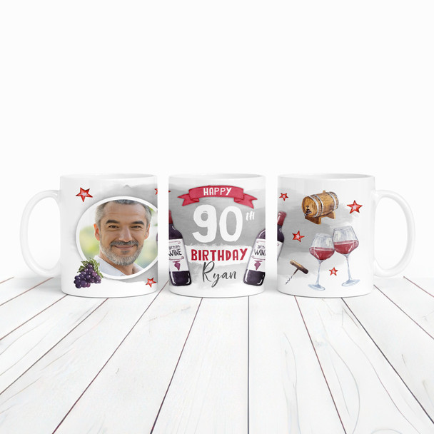 90th Birthday Gift Red Wine Photo Tea Coffee Cup Personalized Mug