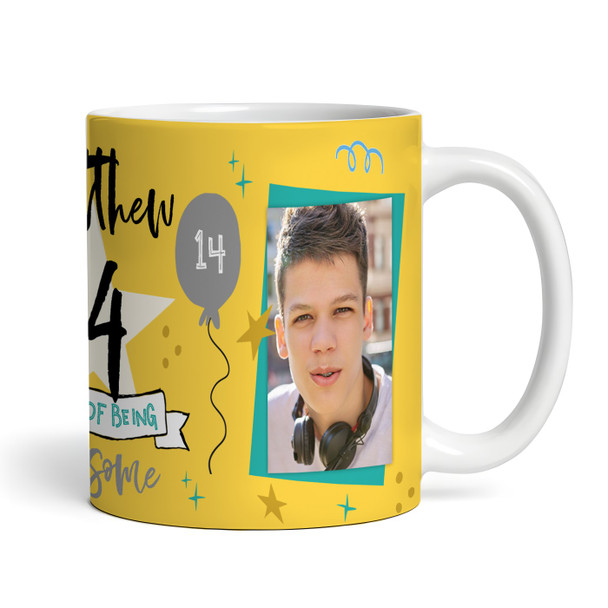 14 Years Photo Blue 14th Birthday Gift For Teenage Boy Yellow Personalized Mug