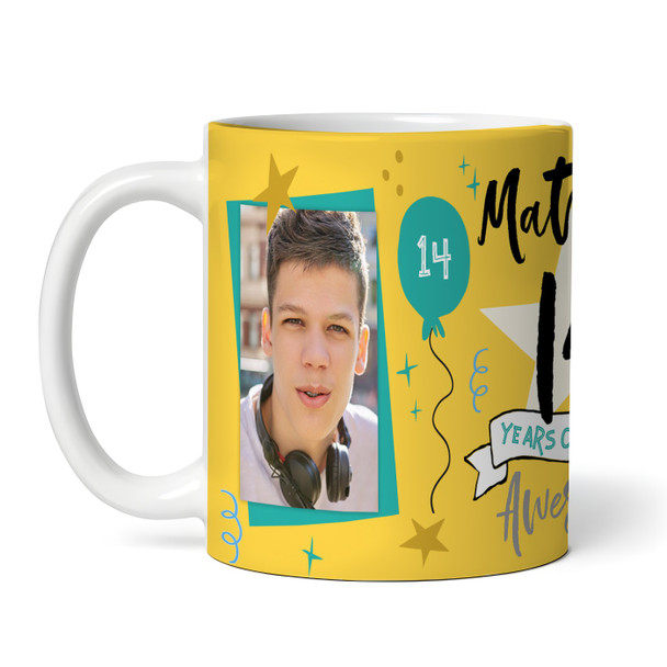 14 Years Photo Blue 14th Birthday Gift For Teenage Boy Yellow Personalized Mug