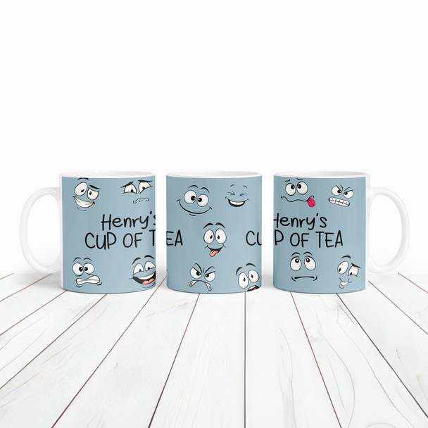 Blue Cup Of Tea Funny Faces Tea Coffee Cup Custom Gift Personalized Mug