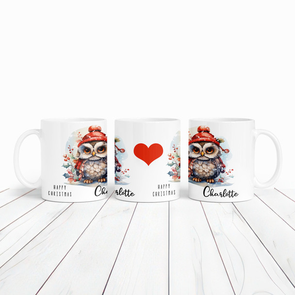 Cute Snowy Owl Happy Christmas Tea Coffee Cup Custom Gift Personalized Mug